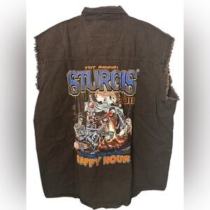 Sturgis 71st Annual Brown Sleeveless Rally Jacket - Vintage Graphic